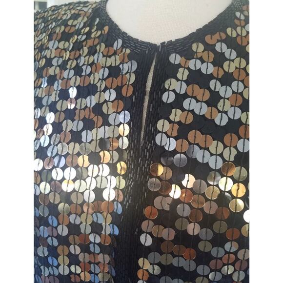 Vintage Oleg Cassini Sequin Jacket Womens S Small Silk Gold Silver Beaded EUC - Picture 3 of 7